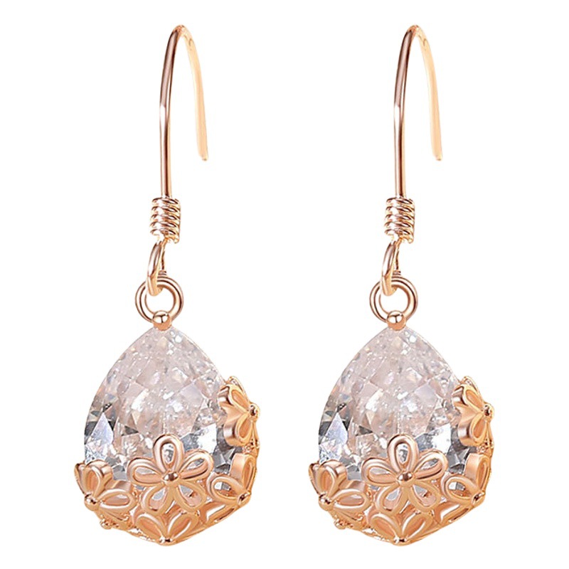 S925 plata tallada gota de agua ZIRCON pendientes de moda de las mujeres de lujo estilo diamante Stud pendientes para novia regalo joyería al por mayor
