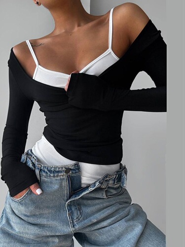 Women's one-shoulder solid color slim fit short top