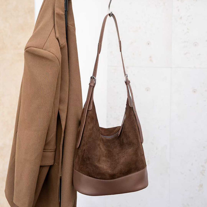 Borsa a secchiello in camoscio da donna grande borsa a spalla_voghion.com