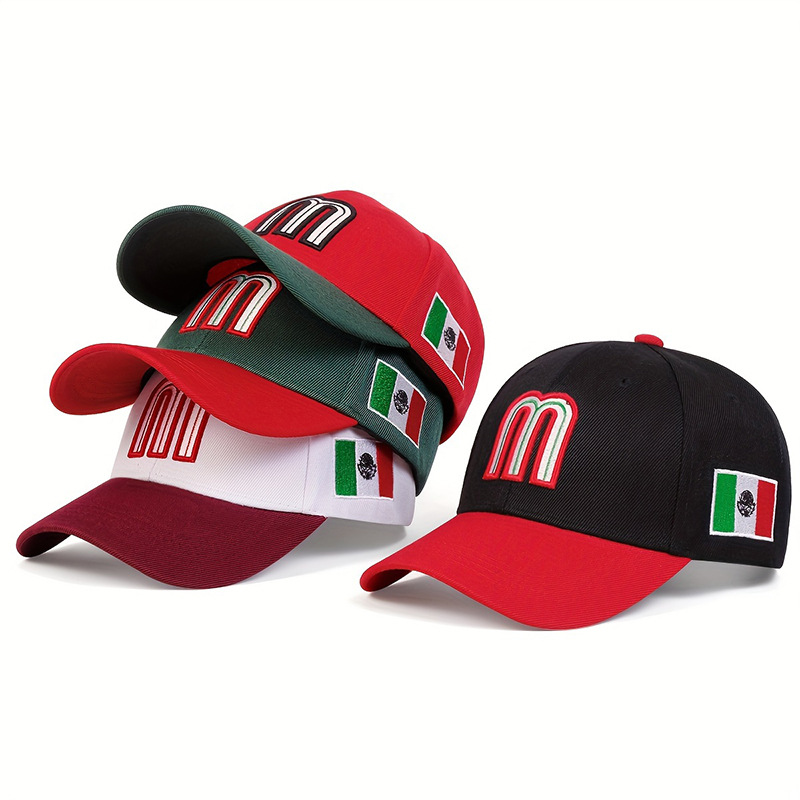 Copa del Mundo de béisbol sombrero deportivo del equipo nacional mexicano sombrero hip hop sombrero bordado letras m sombrero ajustable para hombres y mujeres