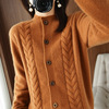 2022 Autumn and winter new pattern Half a Long sleeve Pure wool knitting Cardigan fashion Solid Versatile knitting Cardigan