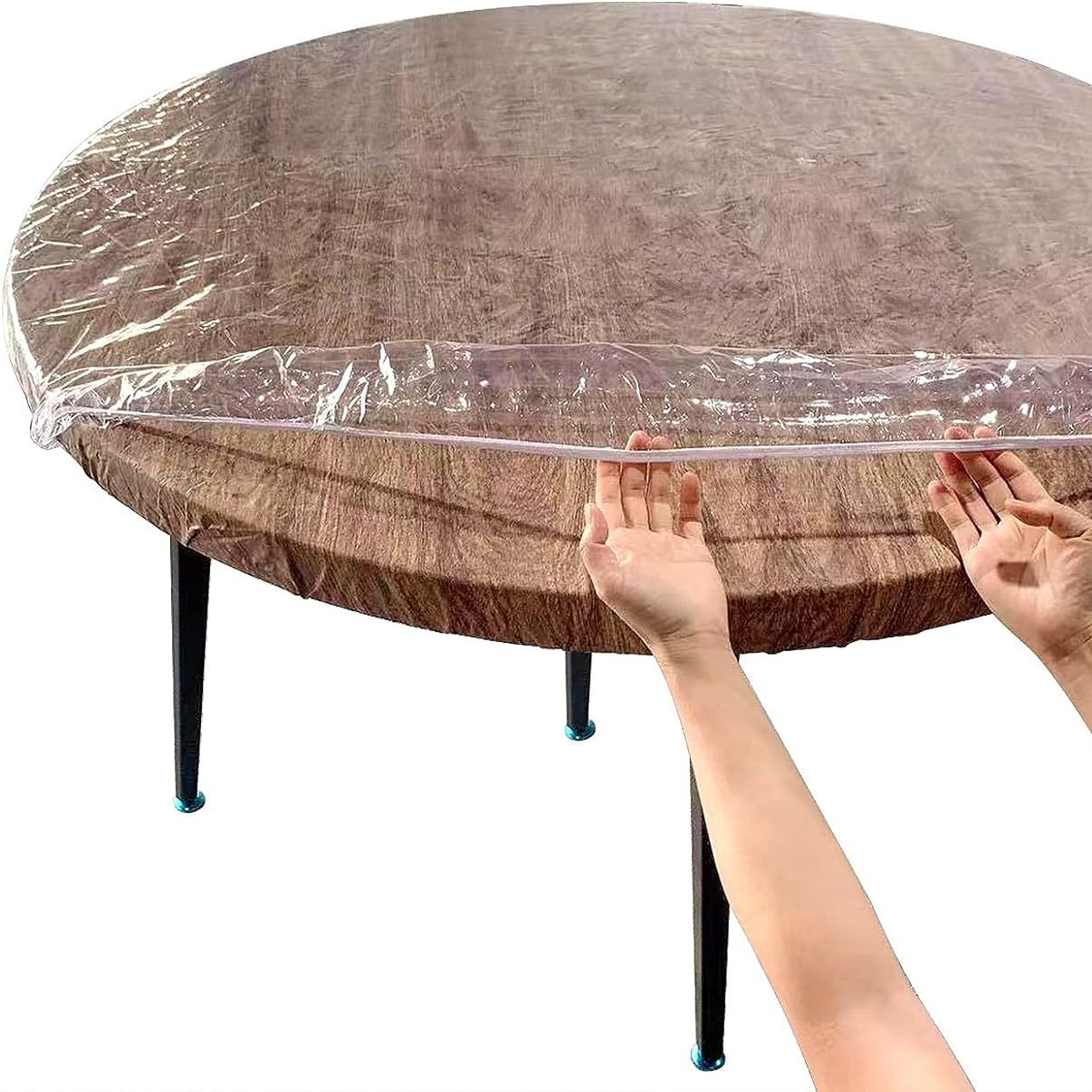 Pvc Transparent Round Elastic Table Cover Can Be Waterproof, Oil-Proof and Easy to Clean Amazon Hot Product Round Rectangular Table Cover
