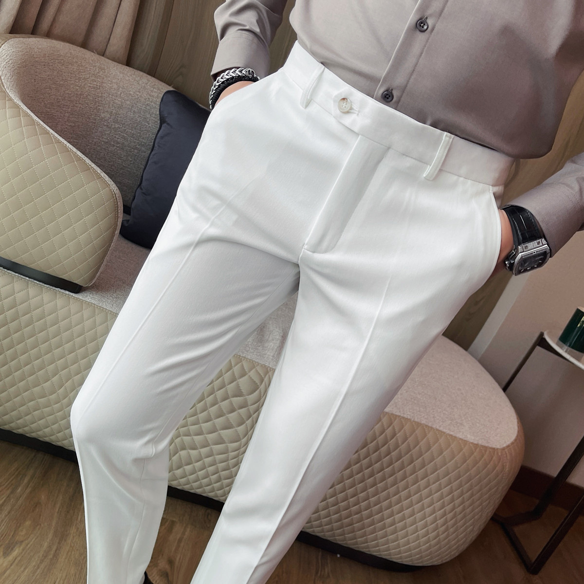 Factory Price Wholesale Men's Autumn New Solid Color Basic Slim Fit Versatile Light Luxury Business Suit Trousers
