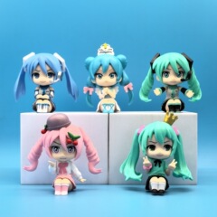 ブラインドボックスの手作りq版5種類の座り方初音デスクトップの子供の誕生日に手作りのモデルを作って、ガチャの可愛い置物を遊びます。