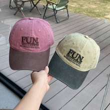 美式春秋FUN字母刺绣拼色棒球帽女甜美软顶撞色情侣出游鸭舌帽男