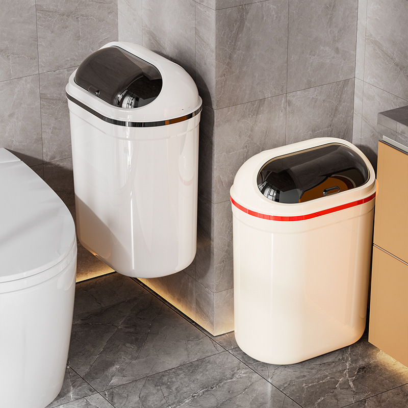 Trash Can for Home Use, Cabinet Gap, Bathroom Toilet Wall-Mounted Kitchen Cabinet with Lid, Large Capacity Plastic Sanitary Bin, Wastebasket