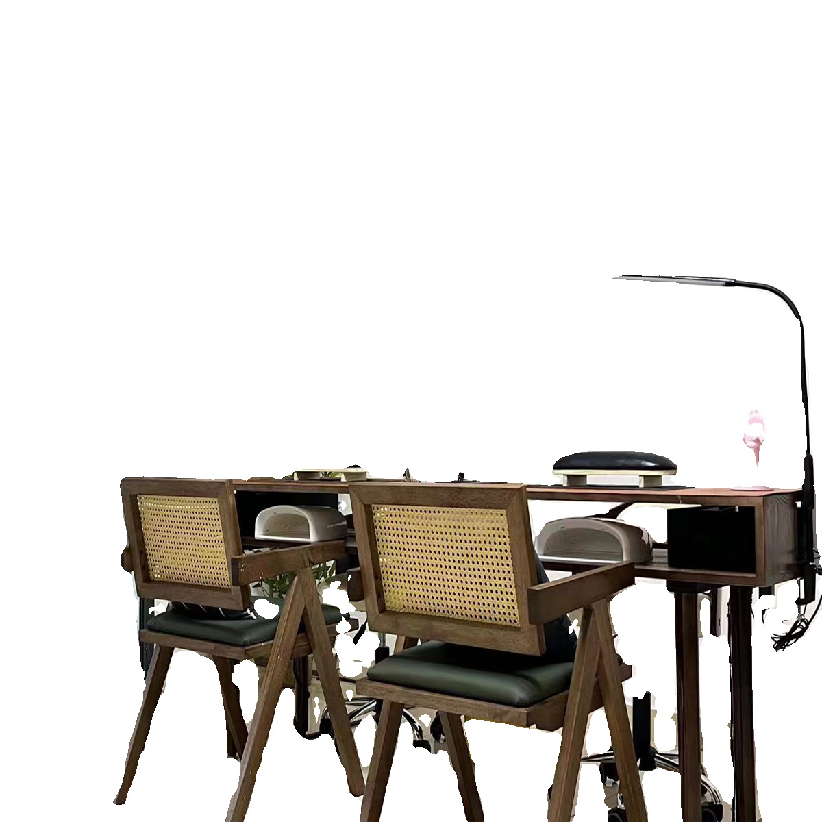 Mesa de manicura de madera sólida de nuez estilo americano retro mesa doméstica simple doble aspiradora mesa y silla set económico