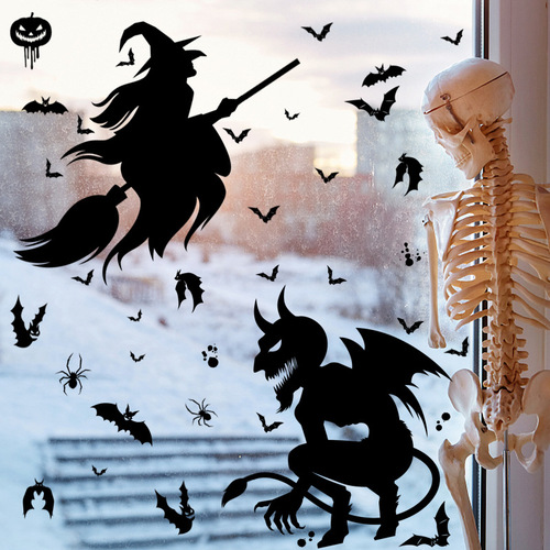Halloween Giant Ghost Monster Ghost Window Decal Witch Death Bat Skeleton Halloween Party Decor Static cling