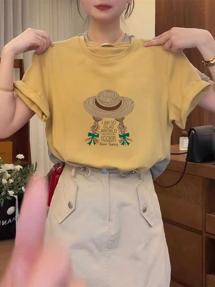 Korean Style Fashionable Versatile Pure Cotton Short-Sleeve T-Shirt for Women 2026 New Model Yellow Top for Spring and Summer