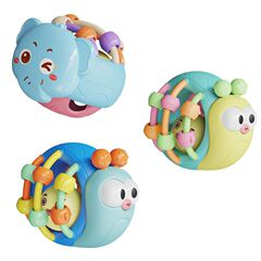 赤ちゃんの手掴みボール、睡眠をなだめるためのガラガラボール、カタツムリと象の柔らかいプラスチック製の手ガラガラ、0-1歳の知育玩具卸売