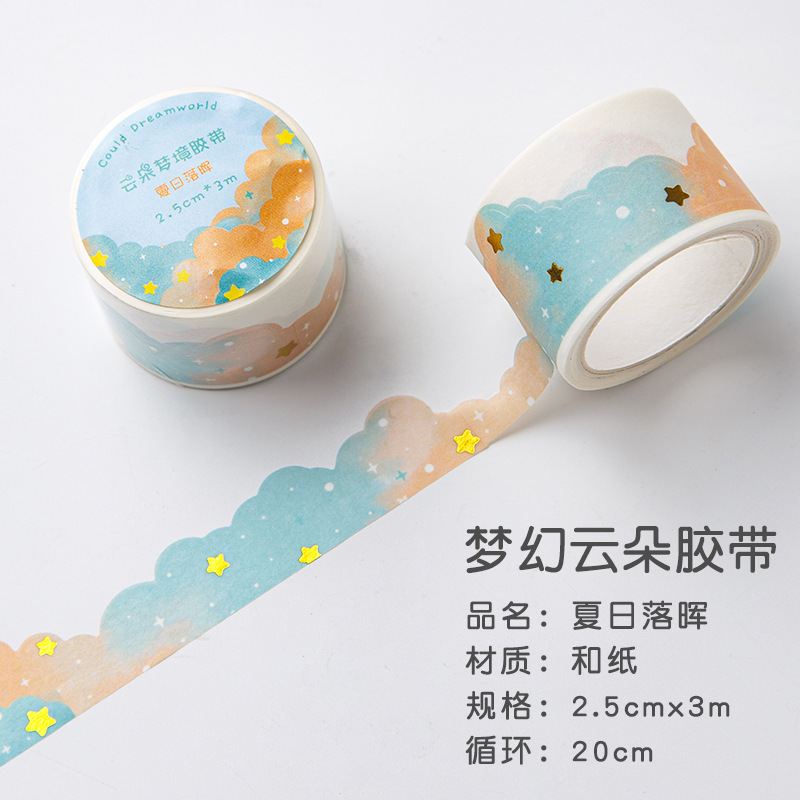 Nube de sueño estampado y cinta adhesiva de papel de mano cinta adhesiva de mano decoración pegatinas paisajismo ondulado y película de material de papel