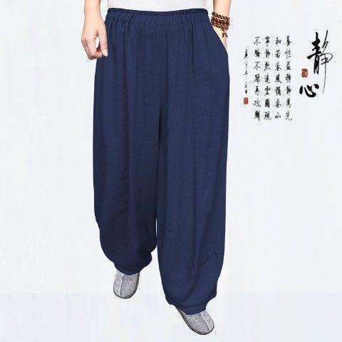 Pantalones de monje delgados de verano, leggings gratis, pantalones de lego de algodón y lino, ropa de monje de lino de seda helada, pantalones de práctica, pantalones de monje de meditación