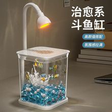 鱼缸斗鱼专用缸超白小型养鱼缸客厅创意桌面摆件高级感观赏灯鱼缸