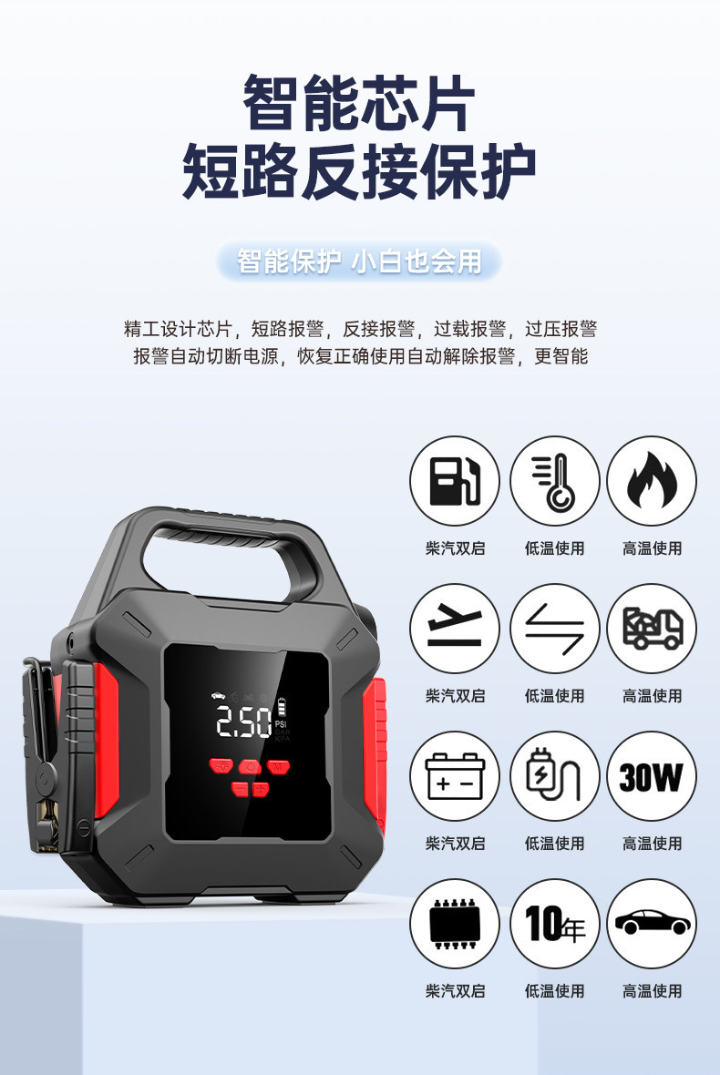 Car Emergency Start-Up and Air Pump All-In-One Device, 12V Power Supply, Jump Starter, Vehicle Tire Emergency Activation Tool