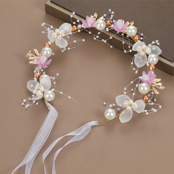 Purple headband from pearl, flowered