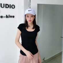 优质棉T恤女短袖修身圆领性感紧身2025新款夏装上衣纯色打底衫女
