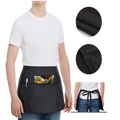 Factory Direct Supply Cross-Border Order Cotton Half-Sleeve Apron Chef Short Apron with Three Large Pockets Half-Waist Apron