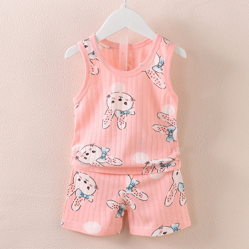  Korean style children's vest suit new style boys and girls baby cartoon thin sleeveless vest shorts suit trendy