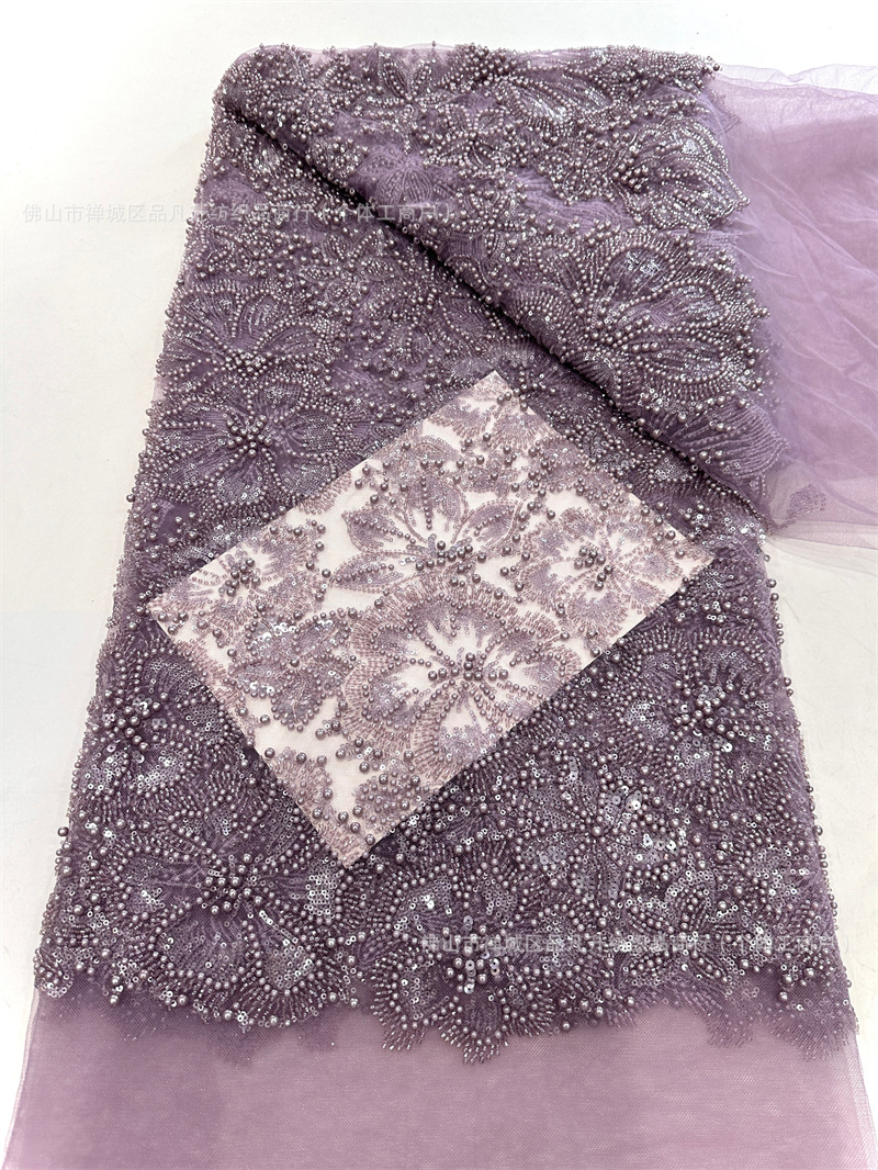 Flores tridimensionales con cuentas telas de cuentas de diseño alto vestido de boda vestido de noche telas de encaje comercio exterior transfronterizo