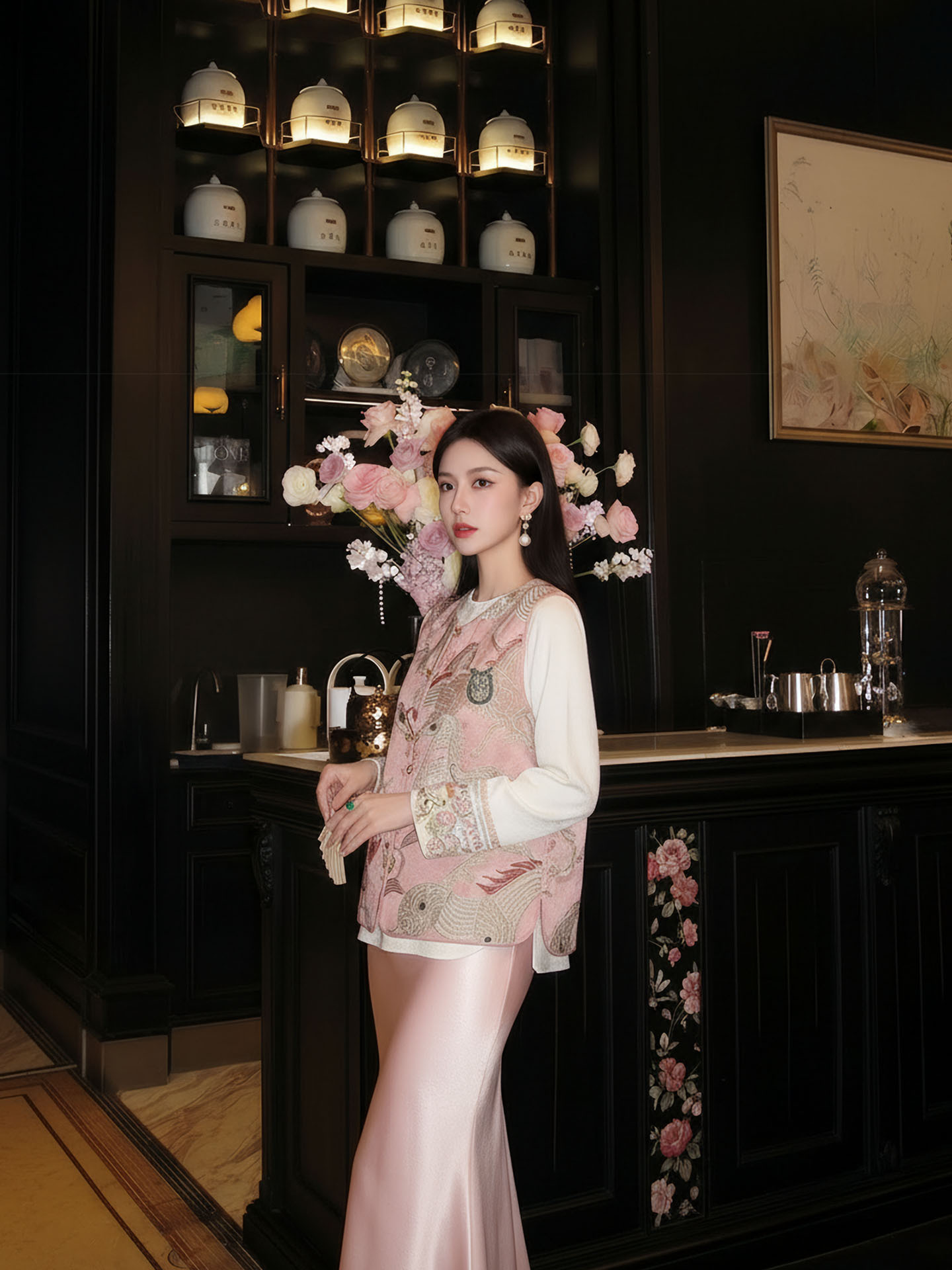 Áo gile thêu họa tiết ngựa phong cách Trung Hoa mùa hè — Màu hồng