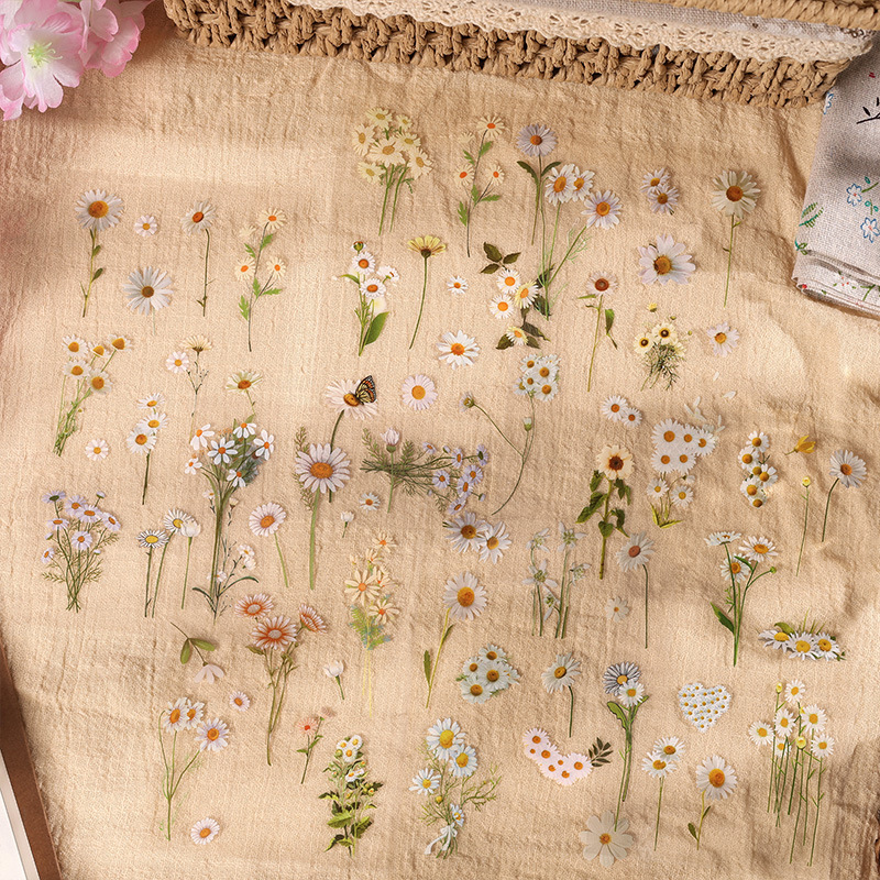 Naturaleza serie libro serie mano cuenta impermeable transparente PVC pegatinas DIY planta flor artificial vintage papelería pegatinas