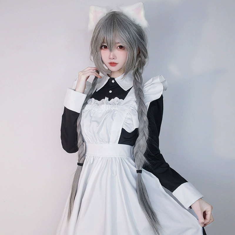 Японский черно-белый костюм горничной с длинным рукавом для мальчиков, женский костюм Лолиты, традиционная форма горничной для костюма, женский