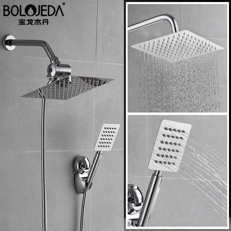 Export traje de ducha de América del Norte de tres funciones 8 pulgadas boquilla redonda cuadrada 304 de acero inoxidable boquilla de ducha presurizada