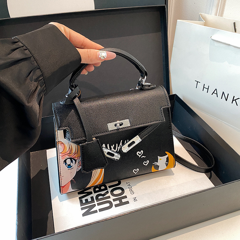 Kelly Bag Beauty Girl Nuevo bolso de dibujos animados pintado de nicho transfronterizo Bolso de boda nupcial Bolso de mujer diagonal de un solo hombro