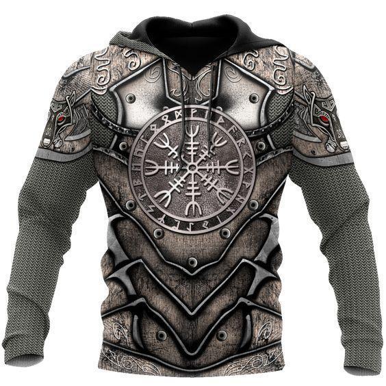 2024 Europa y América Primavera y otoño Moda nuevos hombres Viking Myth Series Cool Armor Print 3D Sudadera con capucha