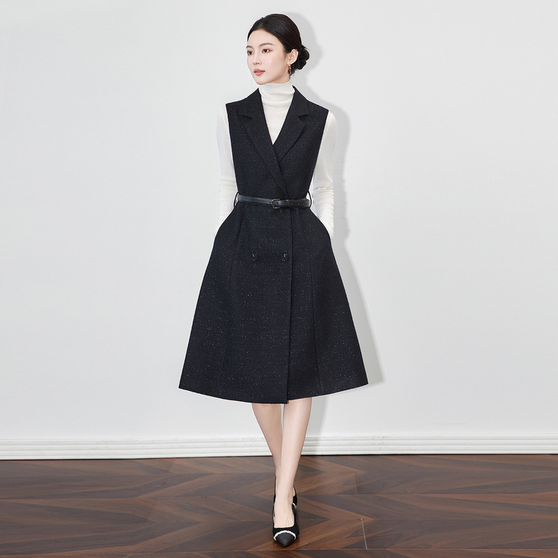 2512802-Nanyou Accessible Luxury High-End Commuter Suit Jacket Dress Heavy Tweed A-Line Skirt Sleeveless