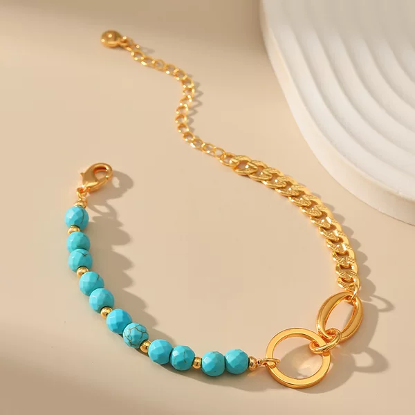 Factory Direct cut turquoise bracelet 18K gold plated stitching chain neutral hollow ring fashion OL bracelet