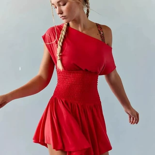 2026欧美女装夏季新款 亚马逊跨境 气质优雅露肩收腰纯色连衣裙