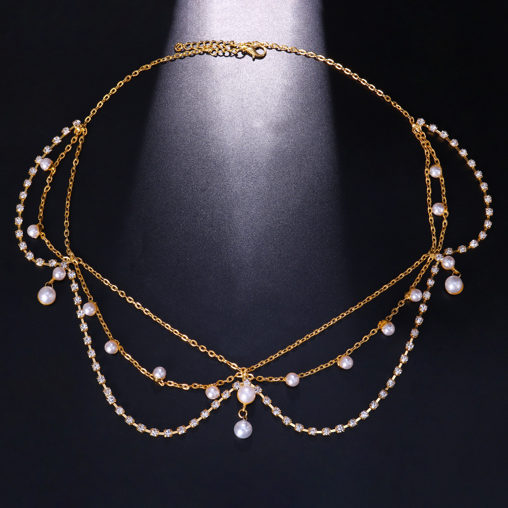 Bohemian pearl headdress Fashion multi layer versatile diamond headband female headdress_voghion.com