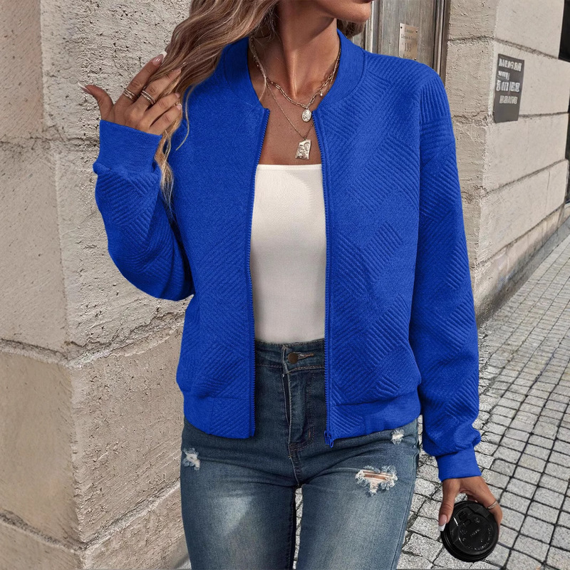 2025 European and American Cross-Border Polyester New Women's Jacket Baseball Uniform Casual Knitted Zipper Jacket Ready for Delivery