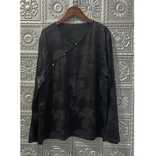 530  黑色真丝冠乐绉浮雕提花桑蚕丝衬衫 ，S M L XL XXL，直播福