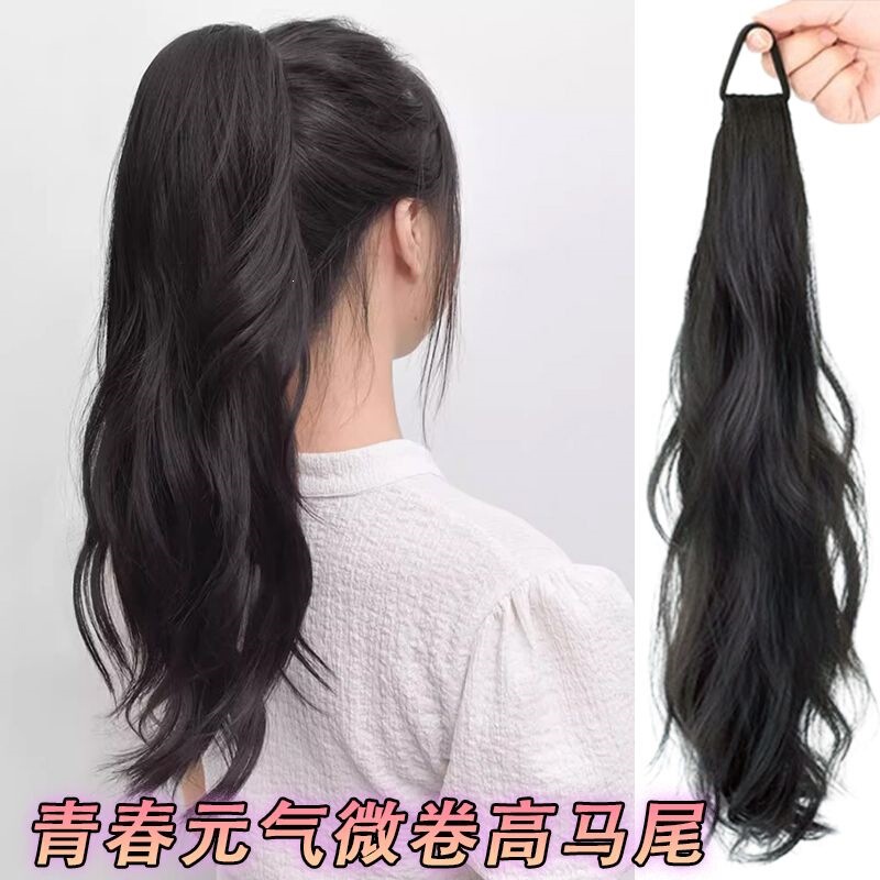 Ponytail Wig Braids for Women, Long Hair, Natural-Looking Synthetic Hairpiece, Tie-On Style, Low Ponytail, Volume-Enhancing, Sweet Girl Style, Slightly Curly Double Ponytails