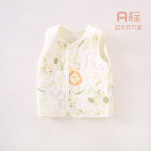 Baby's Waistcoat Spring, Autumn and Winter Wearing Warm Newborn Vest Children's Vest Three-Layer Cotton Padded Men's and Women's Baby Vest