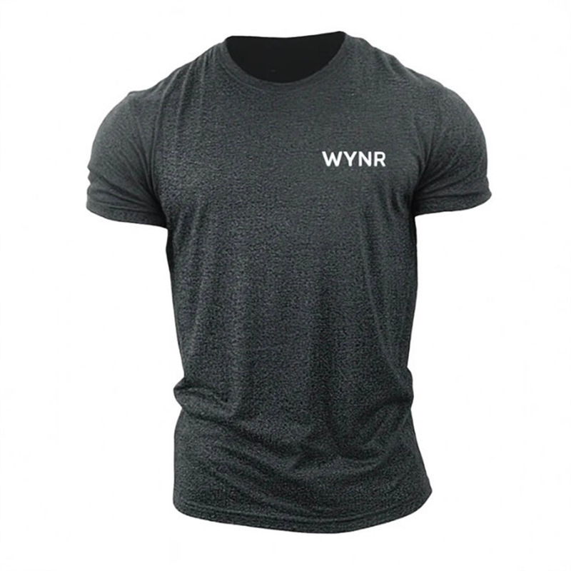 Amazon Fitness Men's Loose Sports Short-Sleeved T-Shirt Letter Printed Cotton European and American Muscle Training Clothes