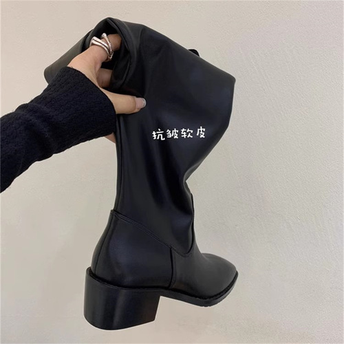 Pile boots retro niche small boots French women's boots autumn and winter versatile western cowboy boots knight boots