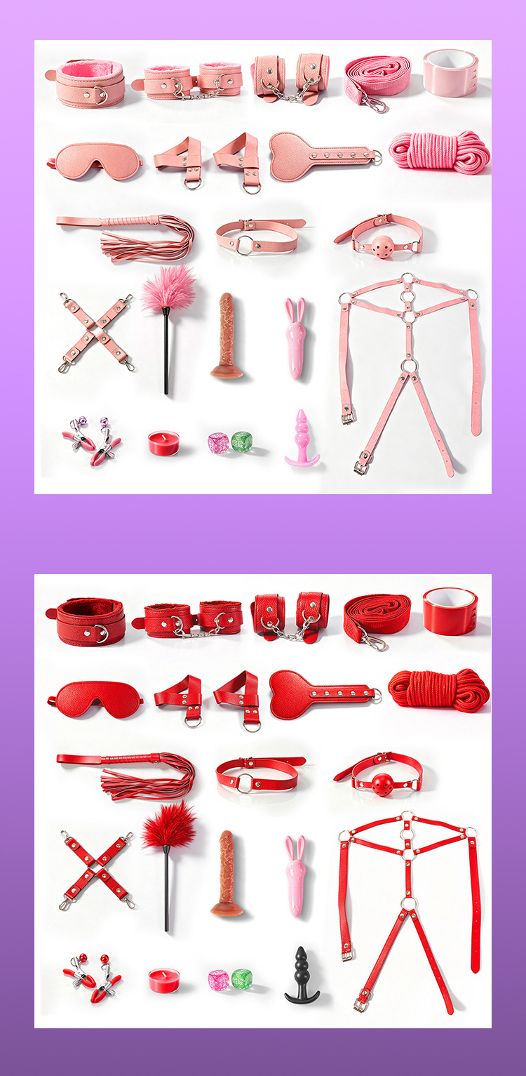 SM Plush & Leather Bondage Set for Couples, 20-Piece Kit with Handcuffs, Nipple Clamps & Mouth Ball — detail image 35