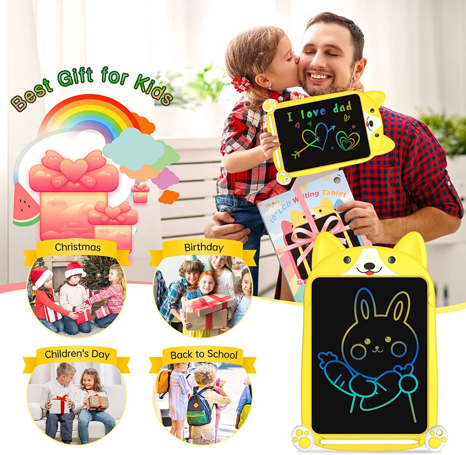 小狗柯基儿童涂鸦绘画板液晶手写板小黑板宝宝家用彩色电子写字板