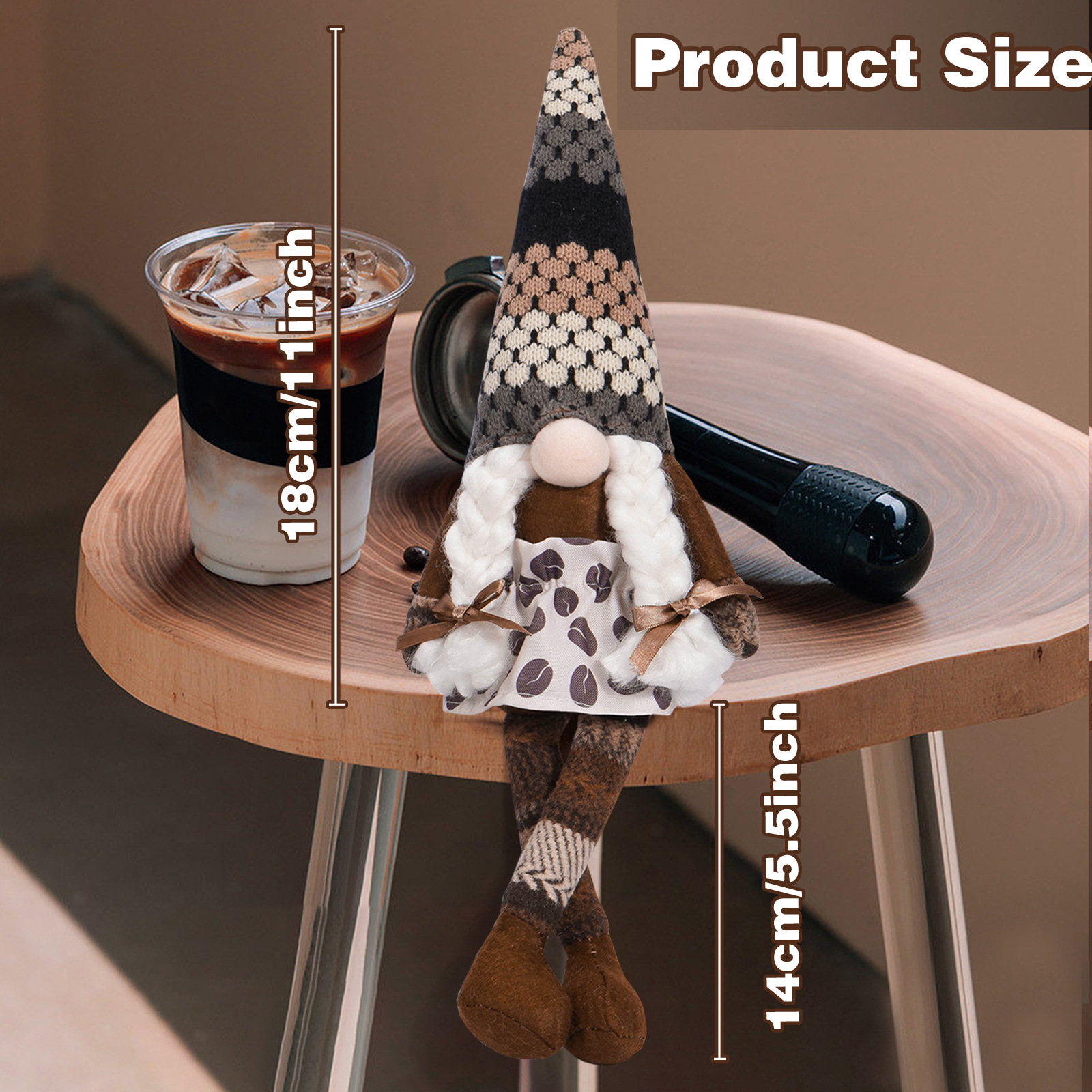 Nuevo Festival de café transfronterizo muñeca sin rostro de punto con cuchara de sopa colgando pierna Rudolf muñeca decoración del hogar adornos