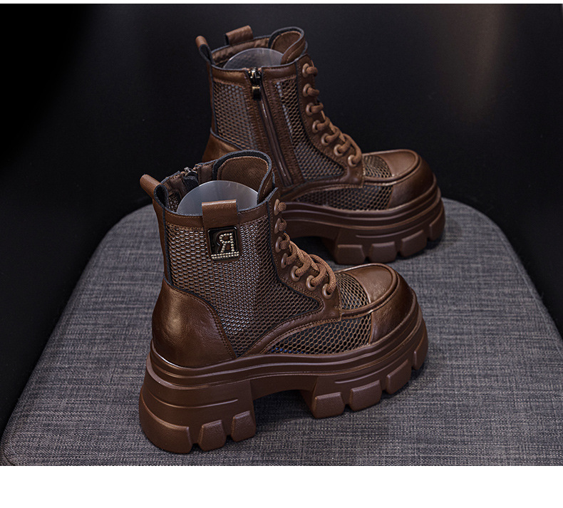 Boot nữ đế dày cổ thấp họa tiết đục lỗ lưới thoáng khí mùa hè — M2828 be đục lỗ, M2828-1 be lưới, M2828 đen đục lỗ, M2828 nâu đục lỗ chi tiết 16