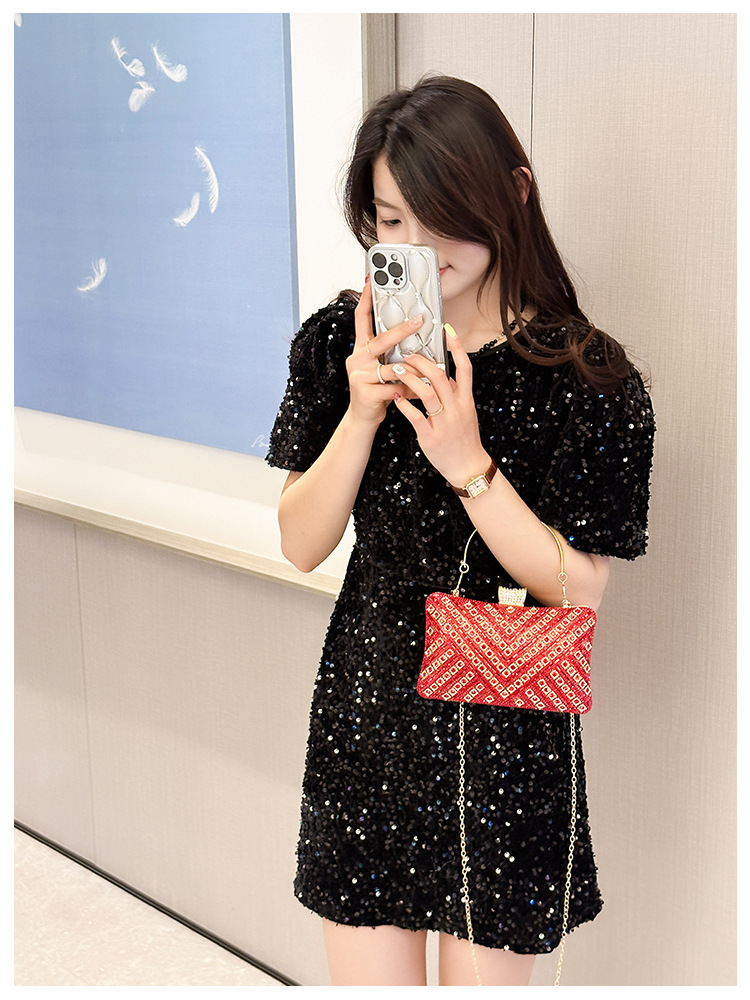 High-end evening dress, lady's water diamond clutch bag, diamond-encrusted bag, colorful diamond chain cheongsam bag, evening bag, women's handbag undefined