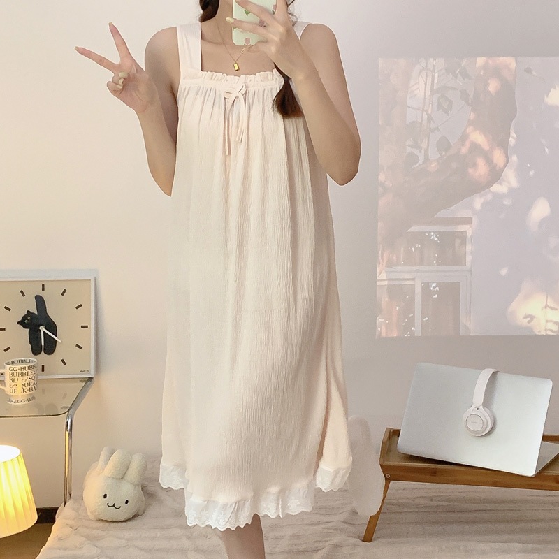 Nube de algodón de verano pijamas de mujer encaje lindo vestido de casa pijamas sueltos