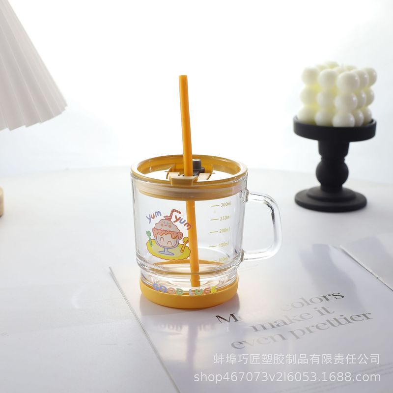 新しい漫画かわいい子供ハンドル竹カップマルチカラースケールストローカップ朝食カップミルクカップガラスカップ|undefined