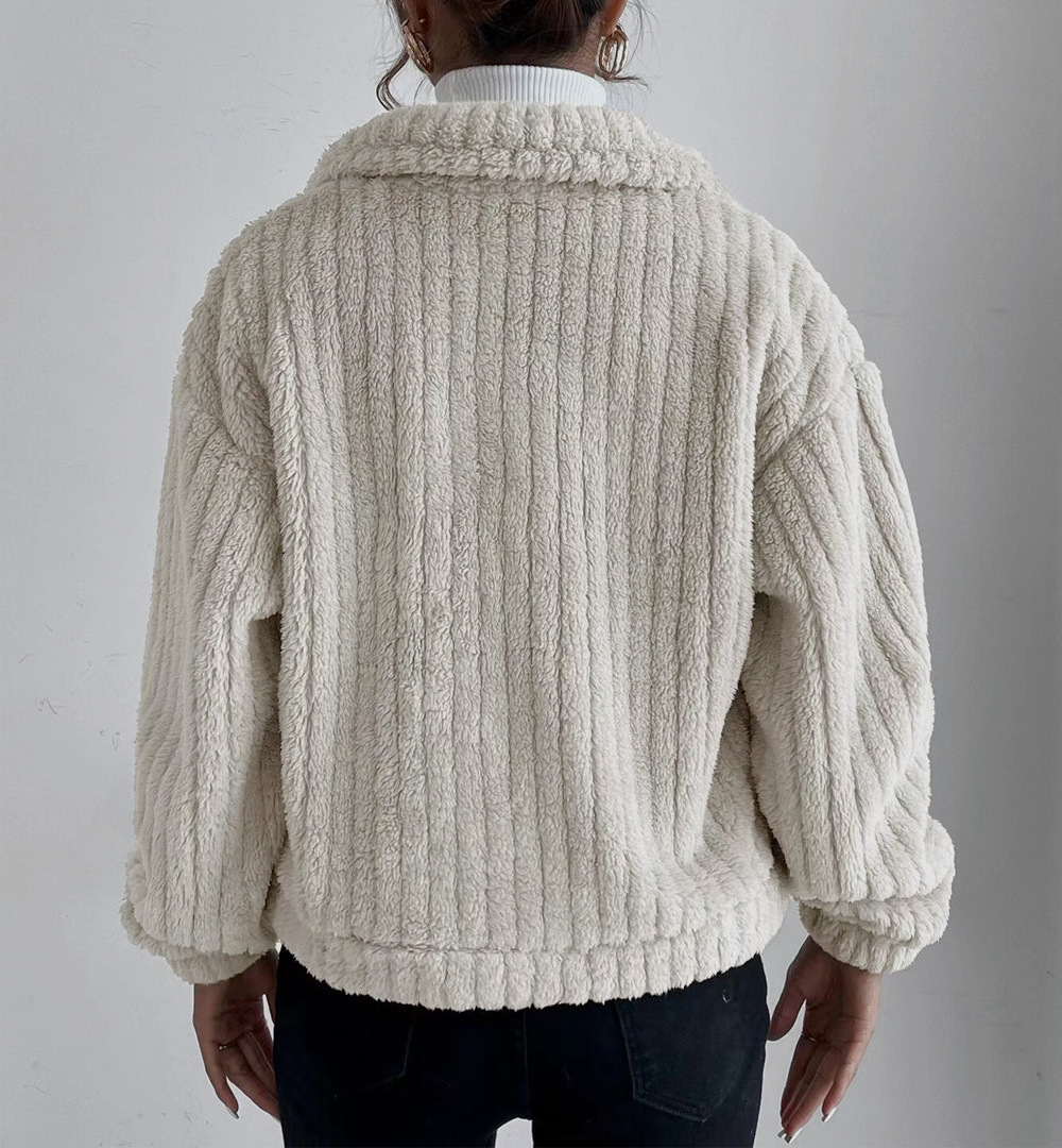 Giacca donna in peluche con revers blusa in velluto confortevole_voghion.com