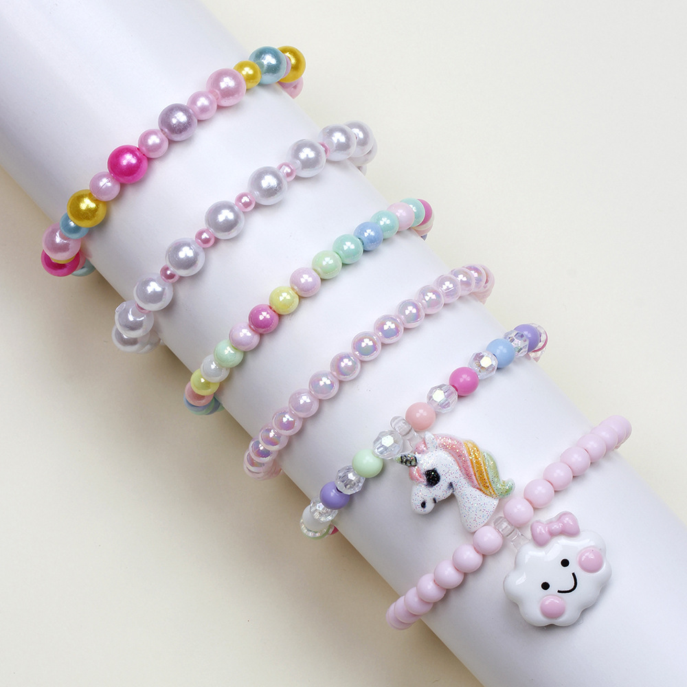 Cute Clouds Unicorn Plastic Resin Beaded Bracelets 6 Pieces