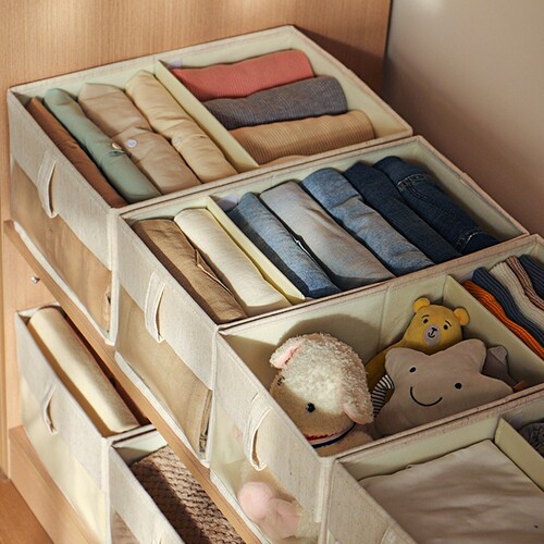 Fabric and Cotton Window Storage Box for Clothes, with Dividers, Adjustable and Organizable Storage Container, Household Use