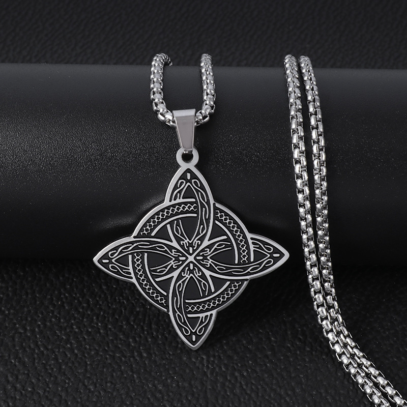 Protection Talisman Jewelry Men's New Vintage Viking Irish Celtic Knot Trendy Pendant Stainless Steel Slavic Amulet Necklace_voghion.com